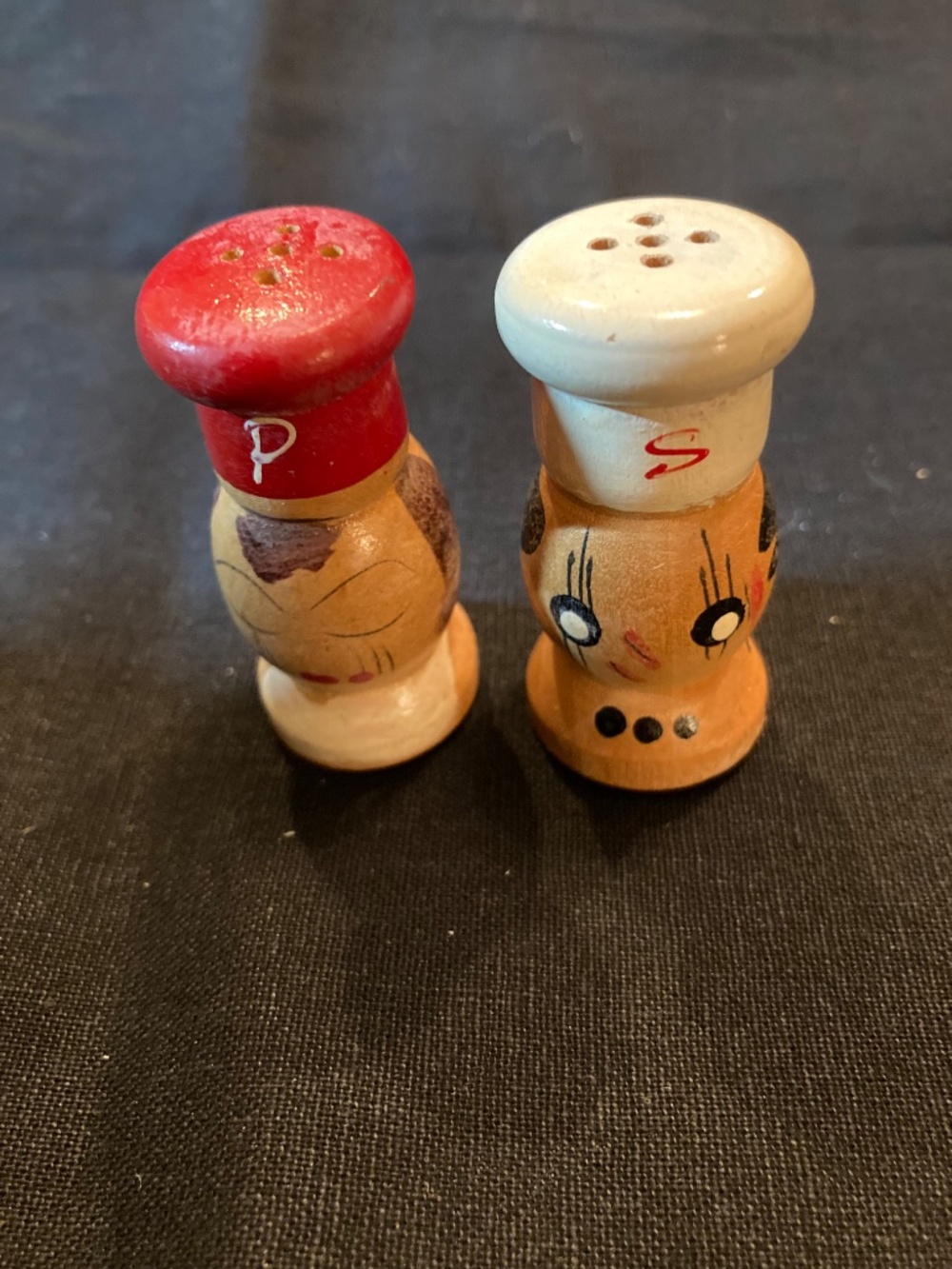 VINTAGE WOODEN CHEF SALT & PEPPER SHAKERS